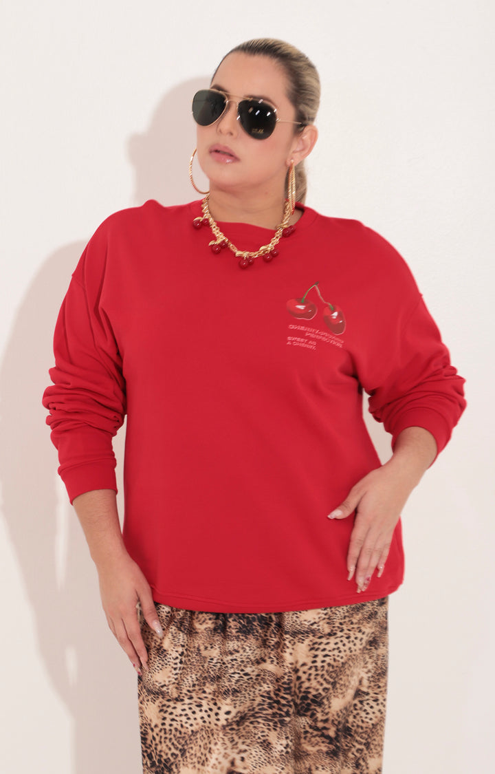 Sueter rojo estampado cherry - SUETER Boutiquemirel 