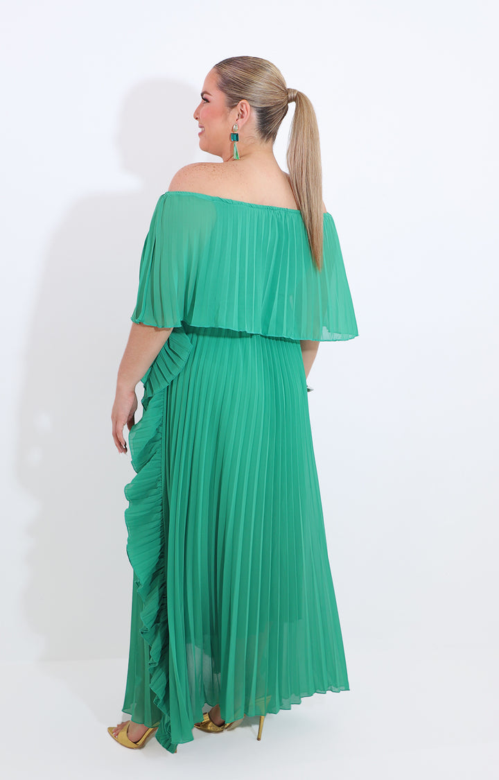Vestido verde plisado hombros descubiertos - VESTIDO Boutiquemirel 