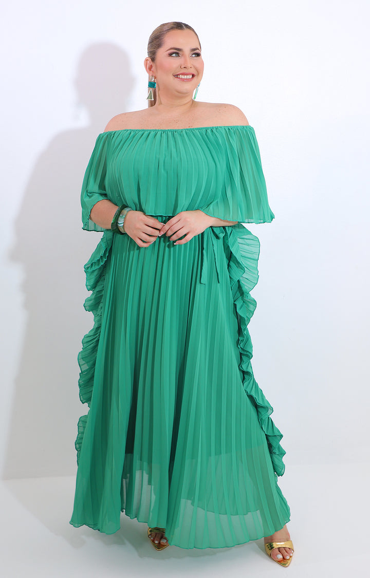 Vestido verde plisado hombros descubiertos - VESTIDO Boutiquemirel 