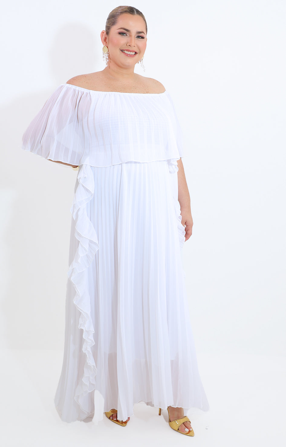 Vestido blanco plisado hombros descubiertos - VESTIDO Boutiquemirel 