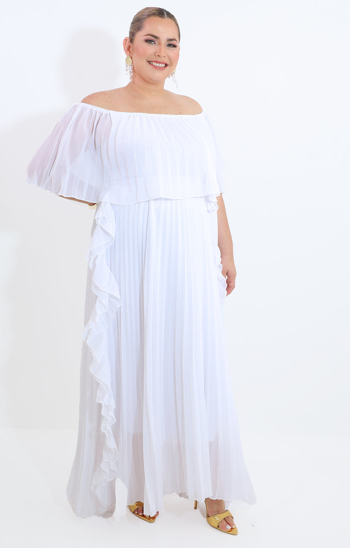 Vestido blanco plisado hombros descubiertos - VESTIDO Boutiquemirel 