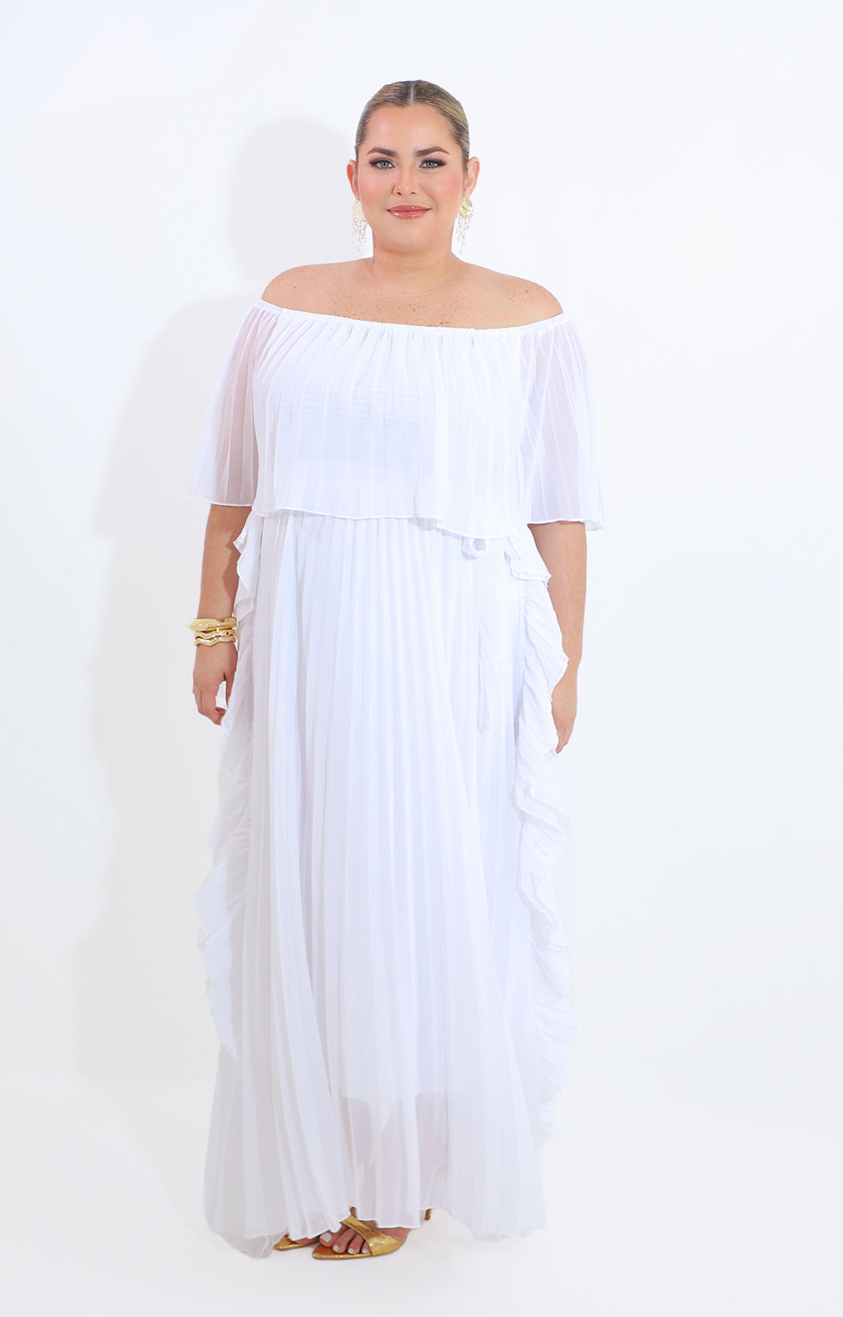 Vestido blanco plisado hombros descubiertos - VESTIDO Boutiquemirel 