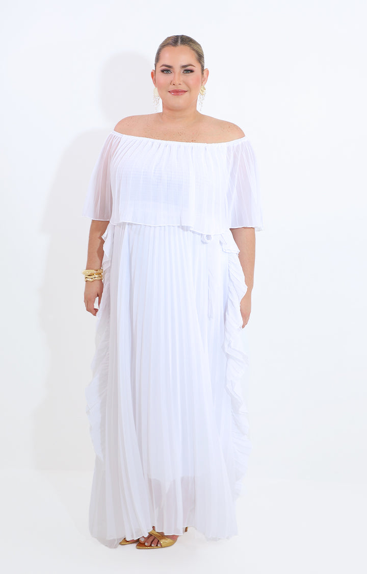 Vestido blanco plisado hombros descubiertos - VESTIDO Boutiquemirel 