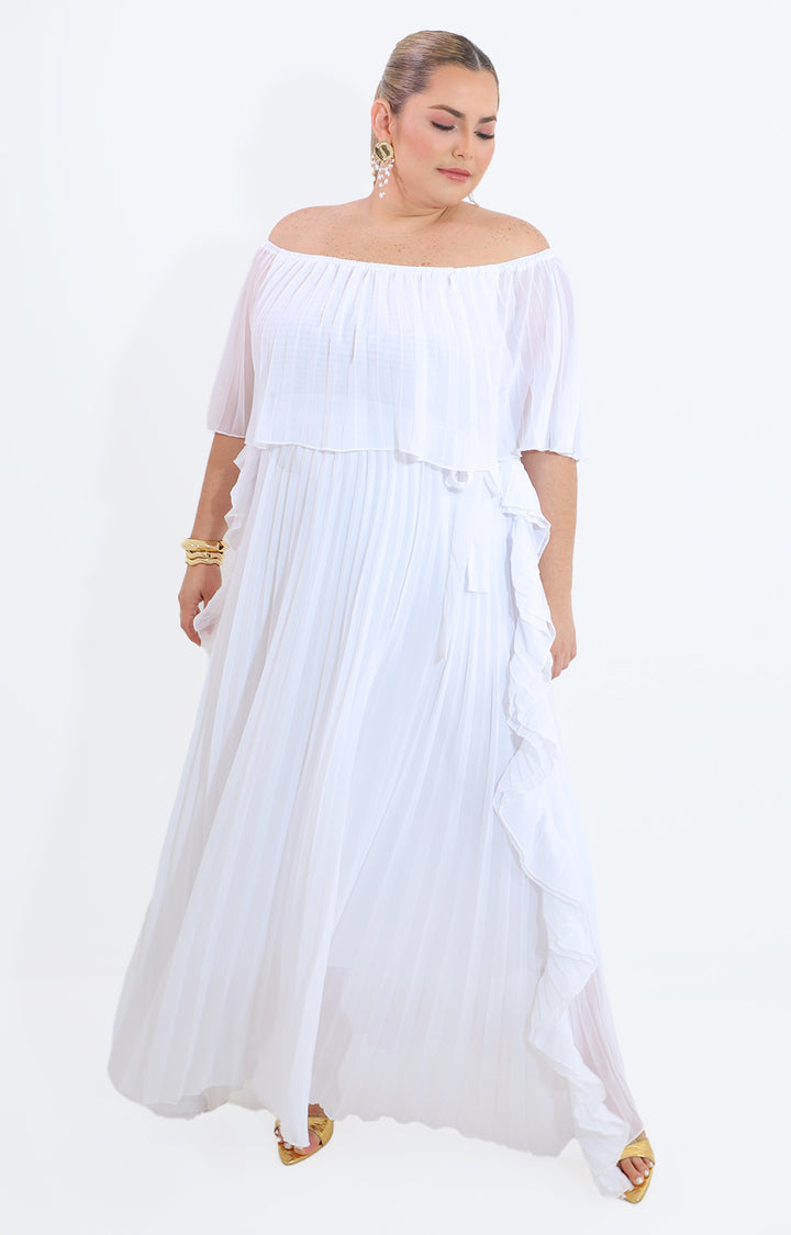 Vestido blanco plisado hombros descubiertos - VESTIDO Boutiquemirel 