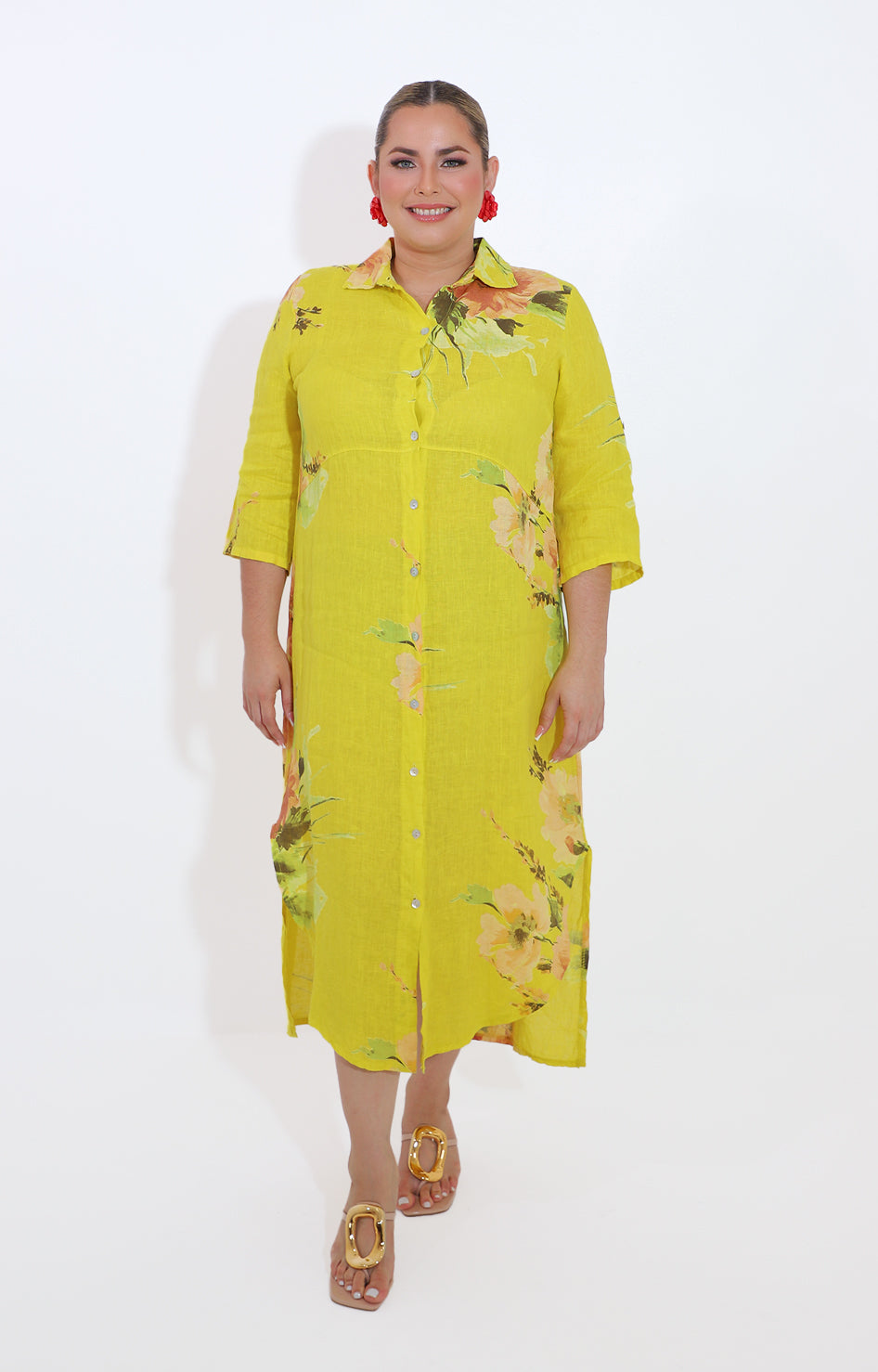 Vestido amarillo estampado de botones - VESTIDO Boutiquemirel 