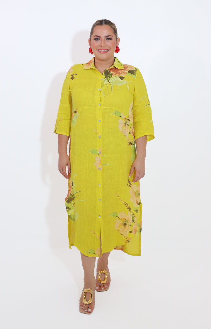 Vestido amarillo estampado de botones - VESTIDO Boutiquemirel 