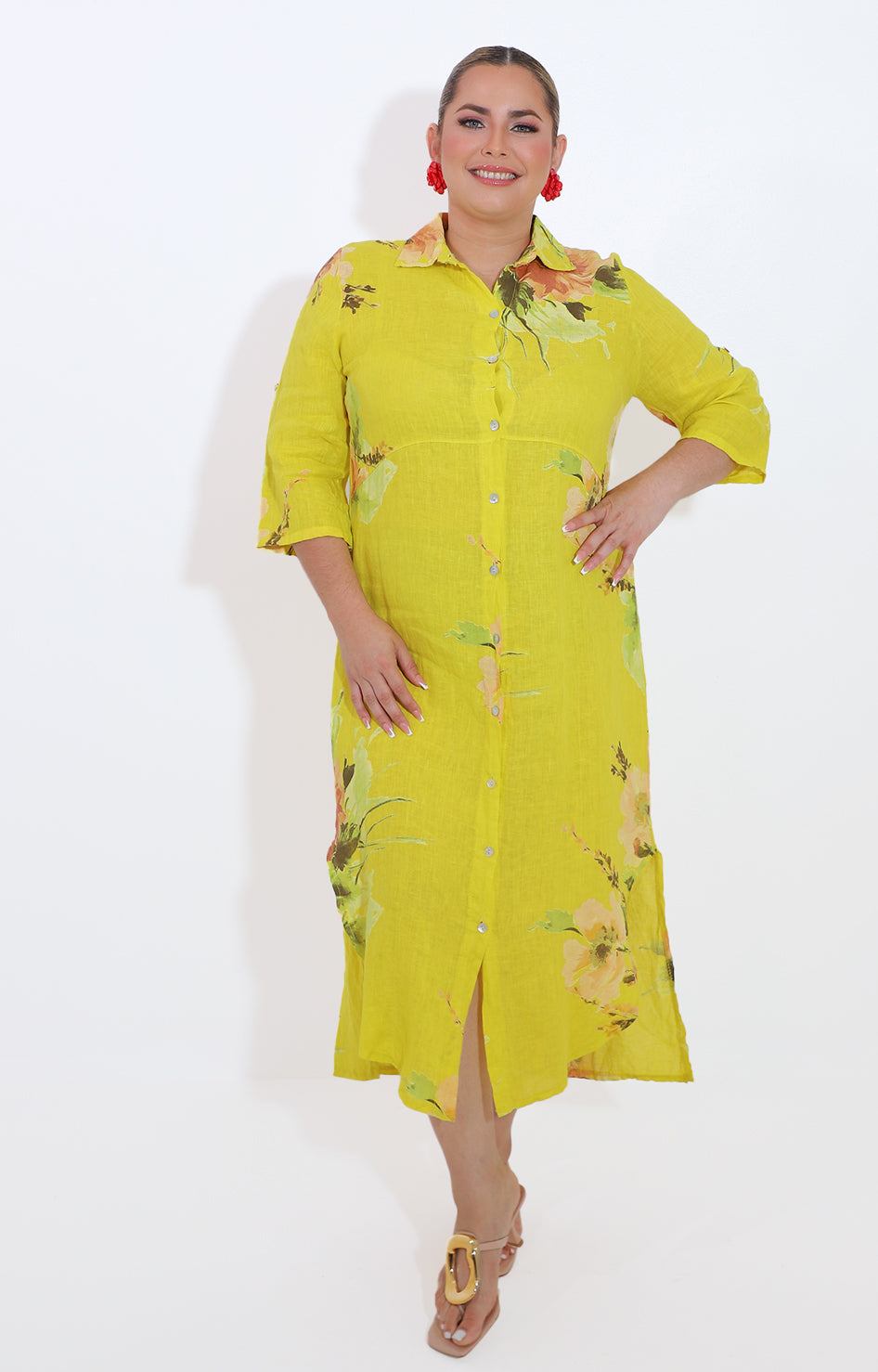 Vestido amarillo estampado de botones - VESTIDO Boutiquemirel 