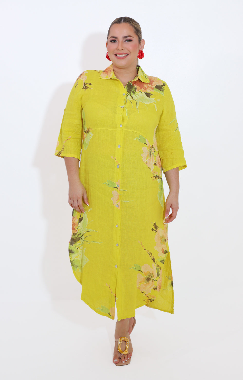 Vestido amarillo estampado de botones - VESTIDO Boutiquemirel 