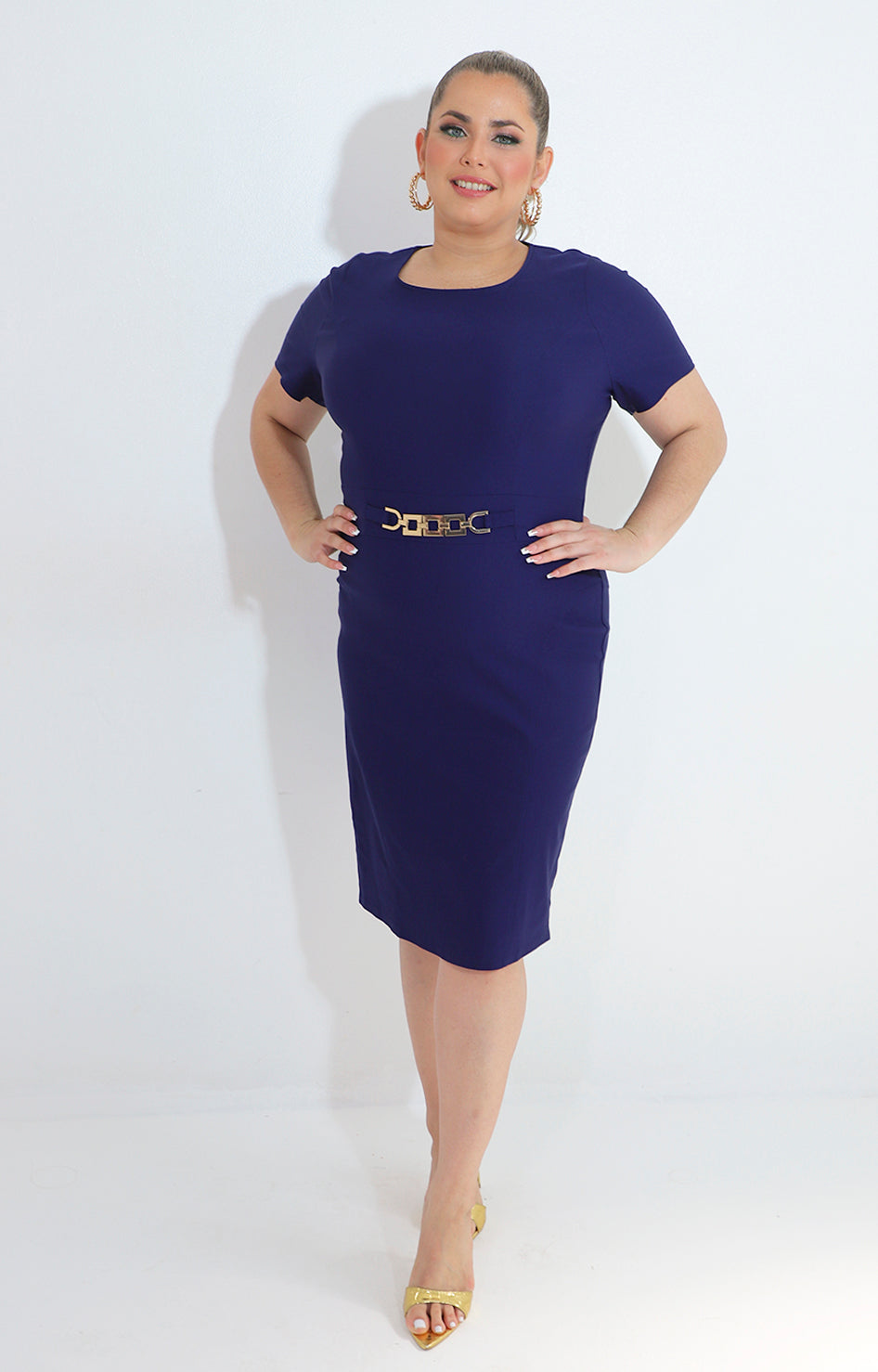 Vestido azul con hebilla dorada - VESTIDO Boutiquemirel 