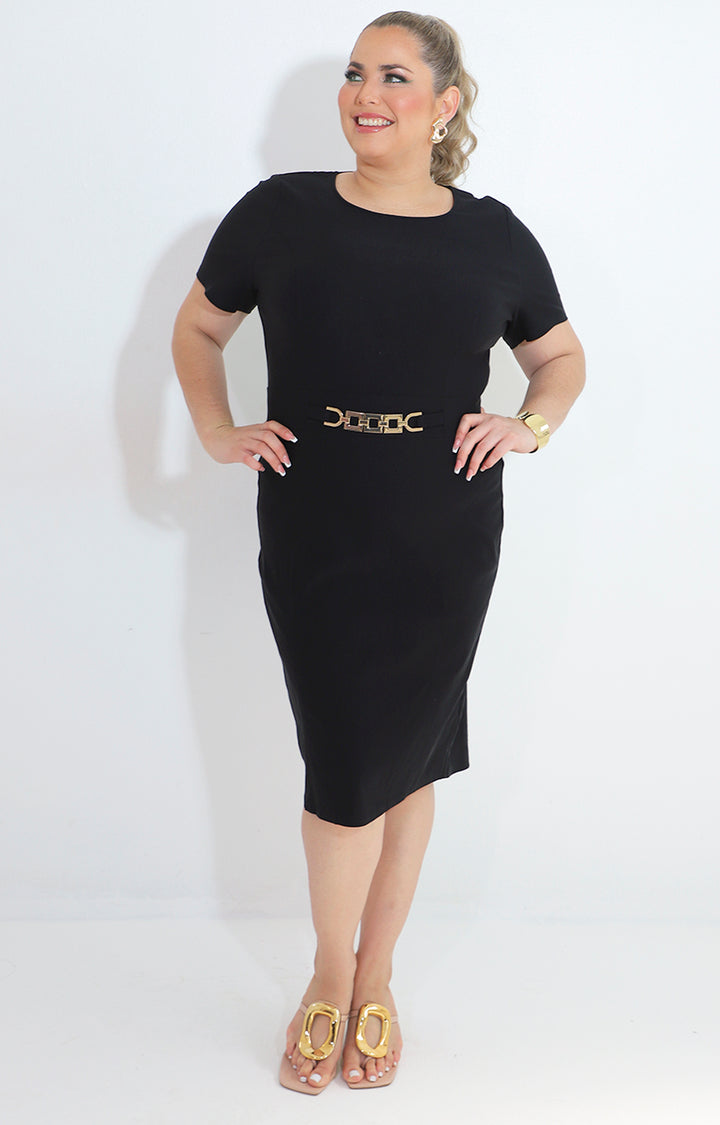 Vestido negro corto con hebilla dorada - VESTIDO Boutiquemirel 