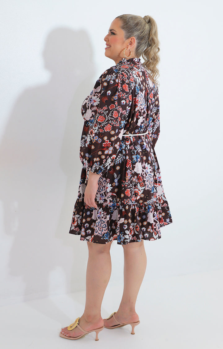 Vestido cafe estampado de flores con lazo - VESTIDO Boutiquemirel 