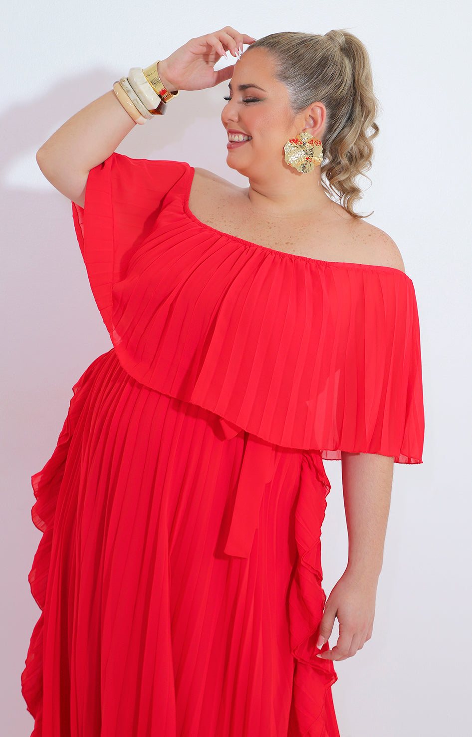 Vestido rojo plisado con lazo - VESTIDO XL Boutiquemirel 