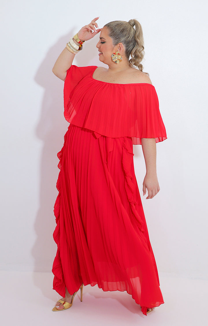 Vestido rojo plisado con lazo - VESTIDO XL Boutiquemirel 