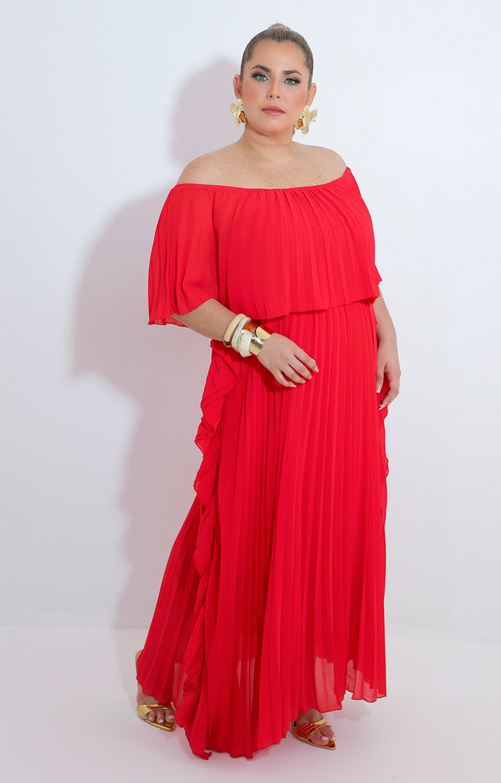 Vestido rojo plisado con lazo - VESTIDO XL Boutiquemirel 