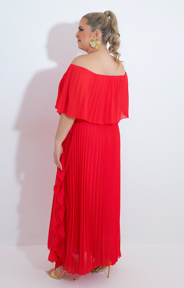 Vestido rojo plisado con lazo - VESTIDO XL Boutiquemirel 