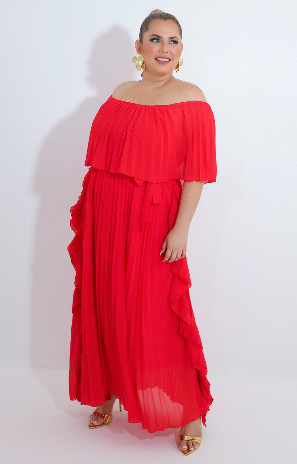 Vestido rojo plisado con lazo - VESTIDO XL Boutiquemirel 