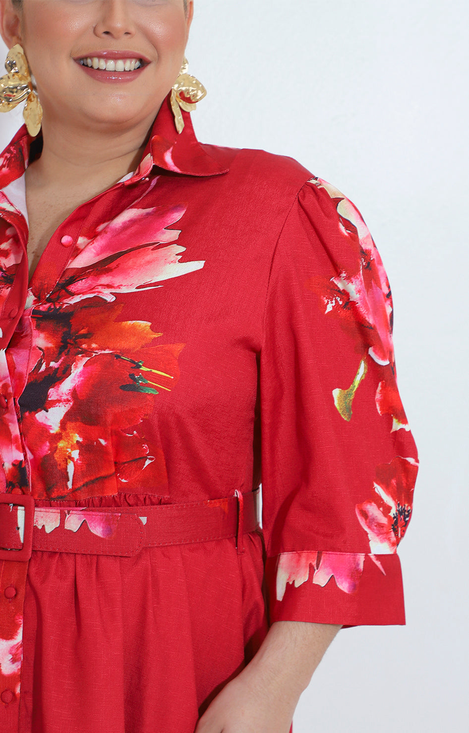 Vestido rojo estampado con cinturon - VESTIDO XL Boutiquemirel 