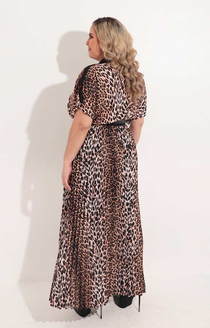 Maxi vestido estampado en cafe con negro con cinturón dorado - VESTIDO Boutiquemirel 