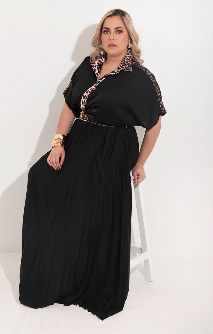 Vestido negro plisado con estampado - VESTIDO Boutiquemirel 