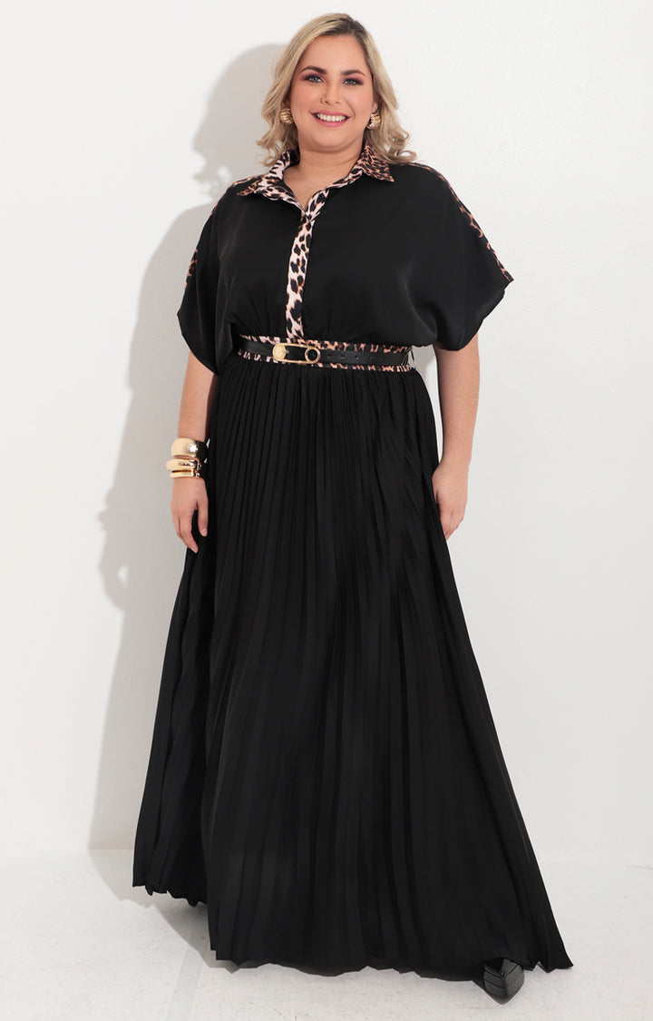 Vestido negro plisado con estampado - VESTIDO Boutiquemirel 