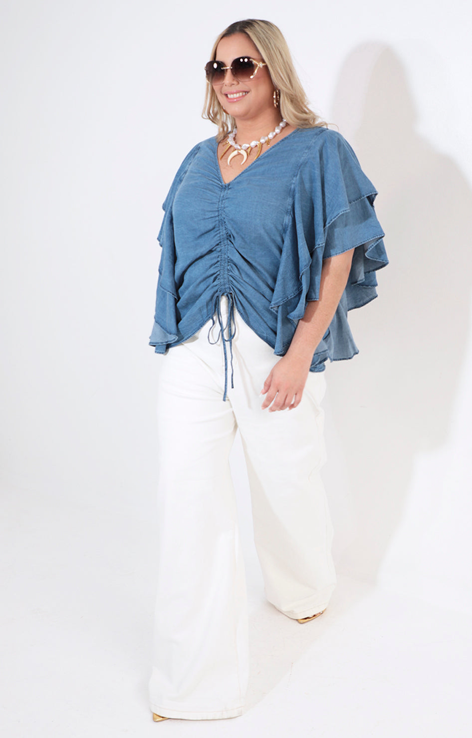 Blusa de mezclilla con volante en mangas - BLUSA Boutiquemirel 