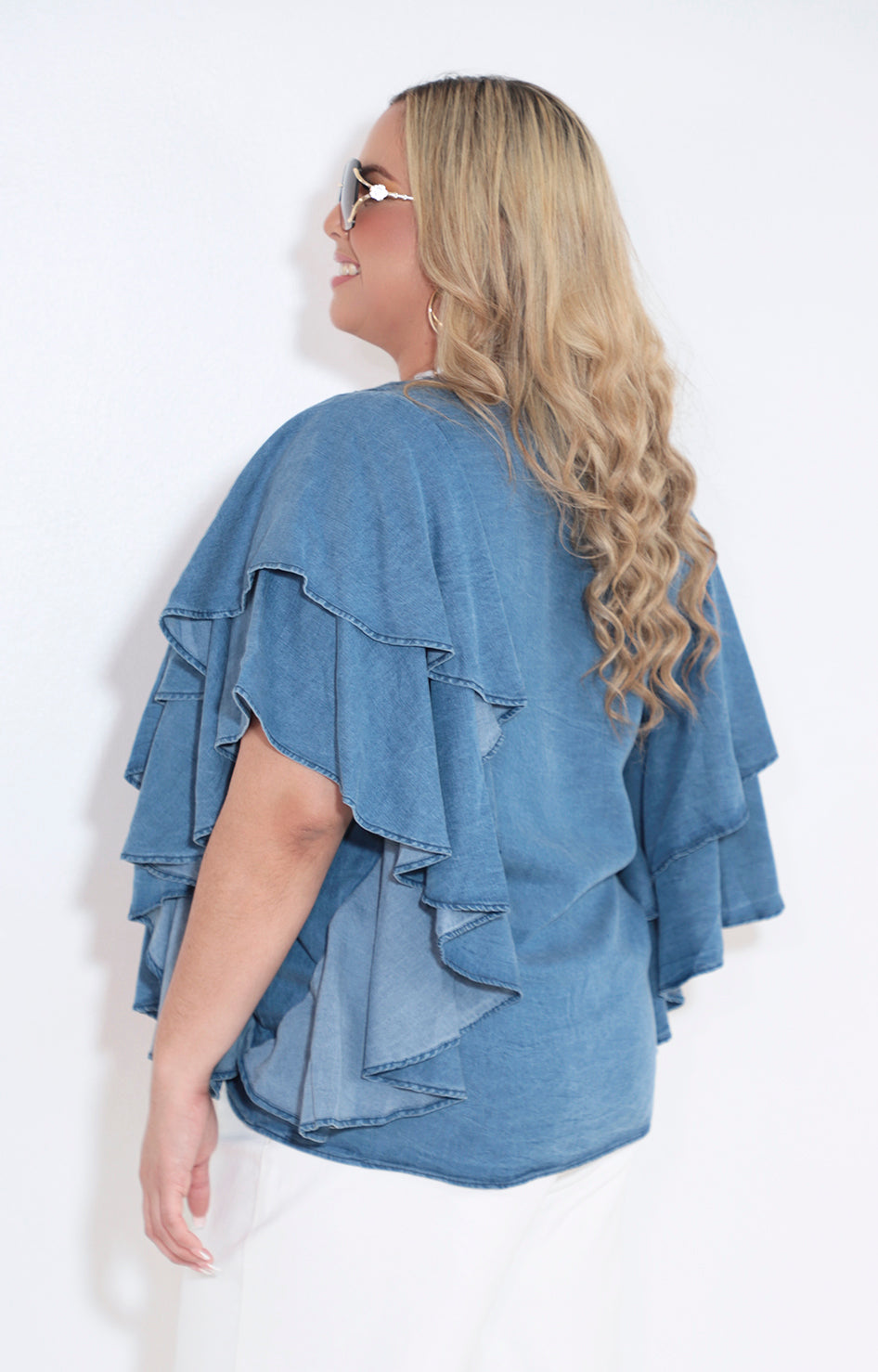 Blusa de mezclilla con volante en mangas - BLUSA Boutiquemirel 