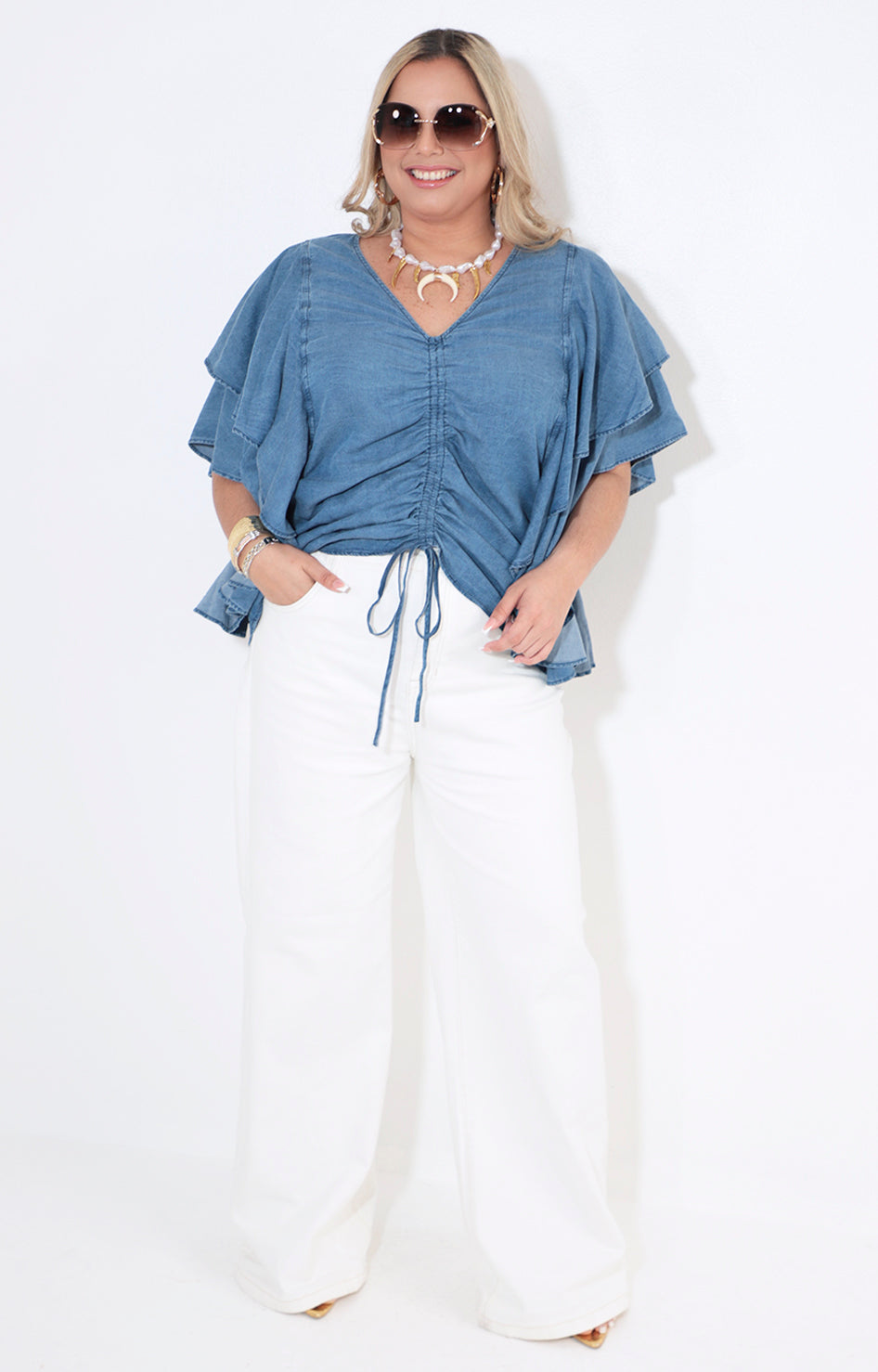 Blusa de mezclilla con volante en mangas - BLUSA Boutiquemirel 