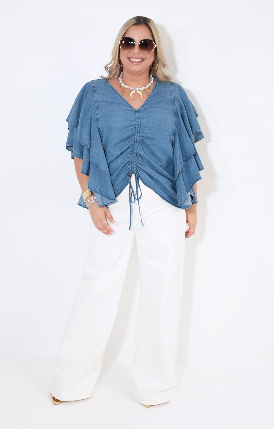 Blusa de mezclilla con volante en mangas - BLUSA Boutiquemirel 