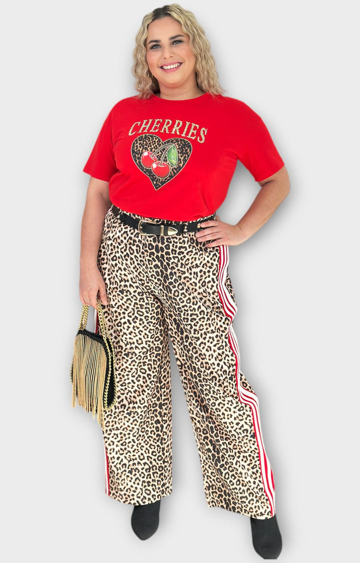 Pantalón estampado en cafe con lineas rojas - PANTALON Boutiquemirel 