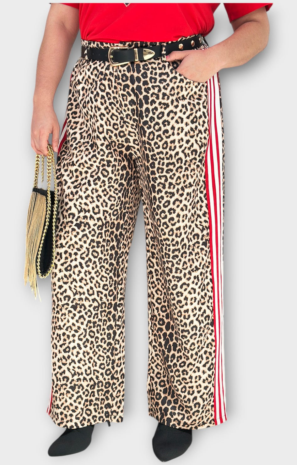 Pantalón estampado en cafe con lineas rojas - PANTALON Boutiquemirel 