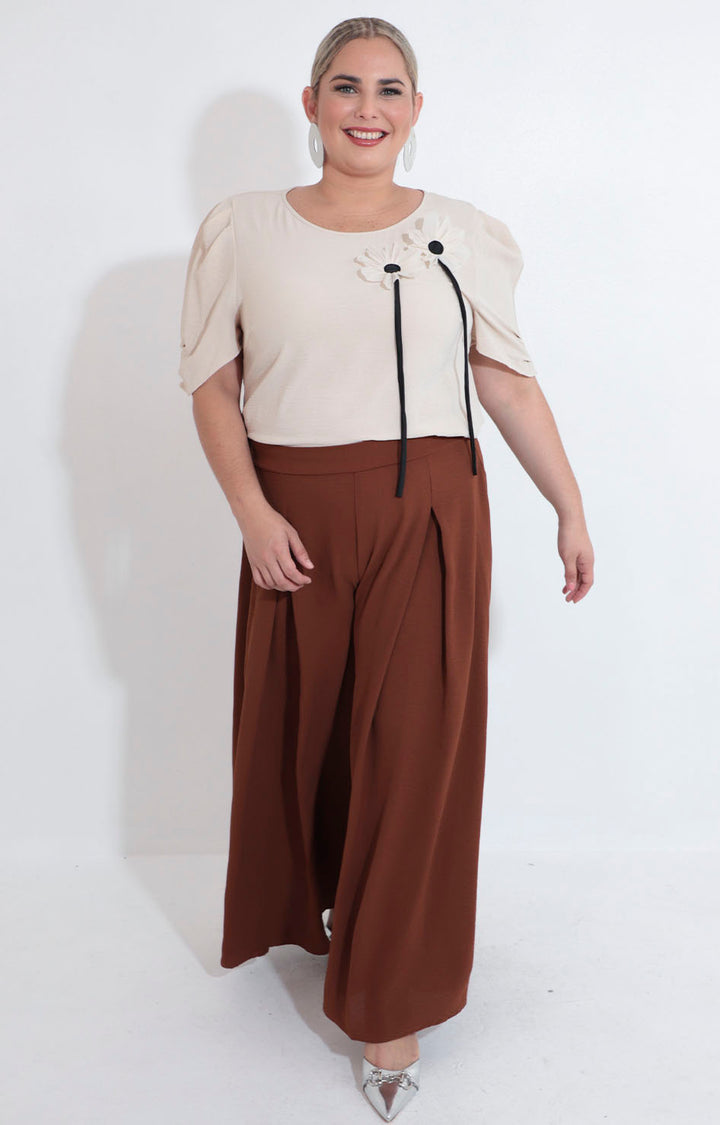 Blusa beige con flores - BLUSA XL Boutiquemirel 