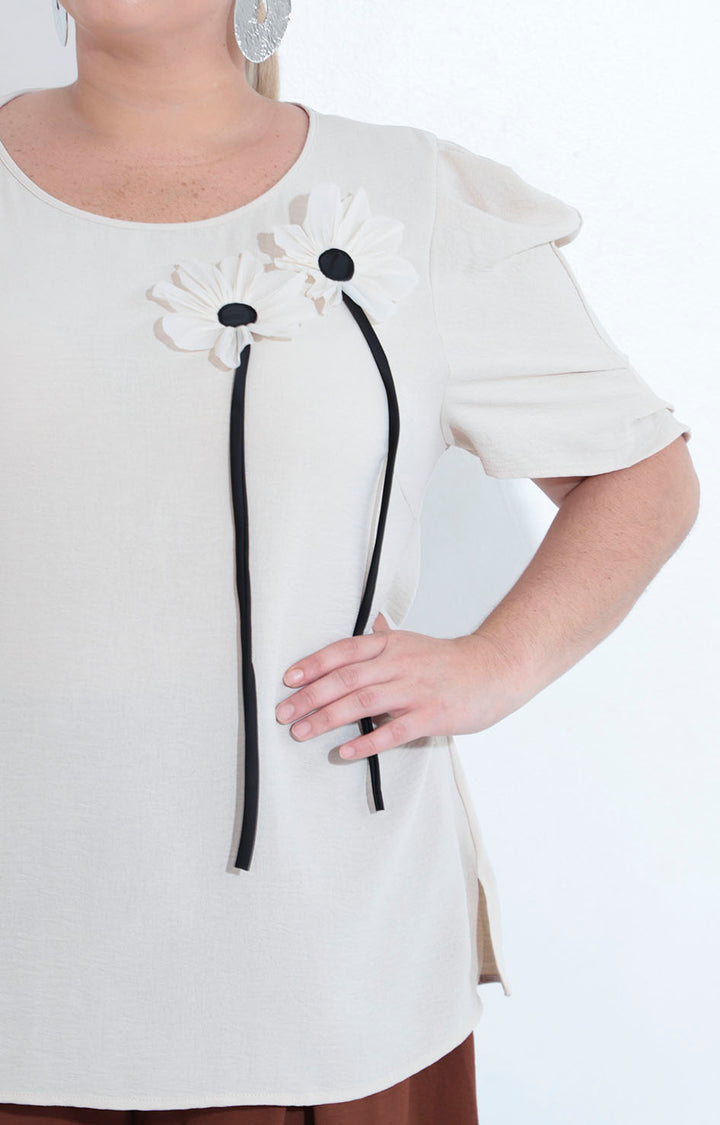 Blusa beige con flores - BLUSA XL Boutiquemirel 