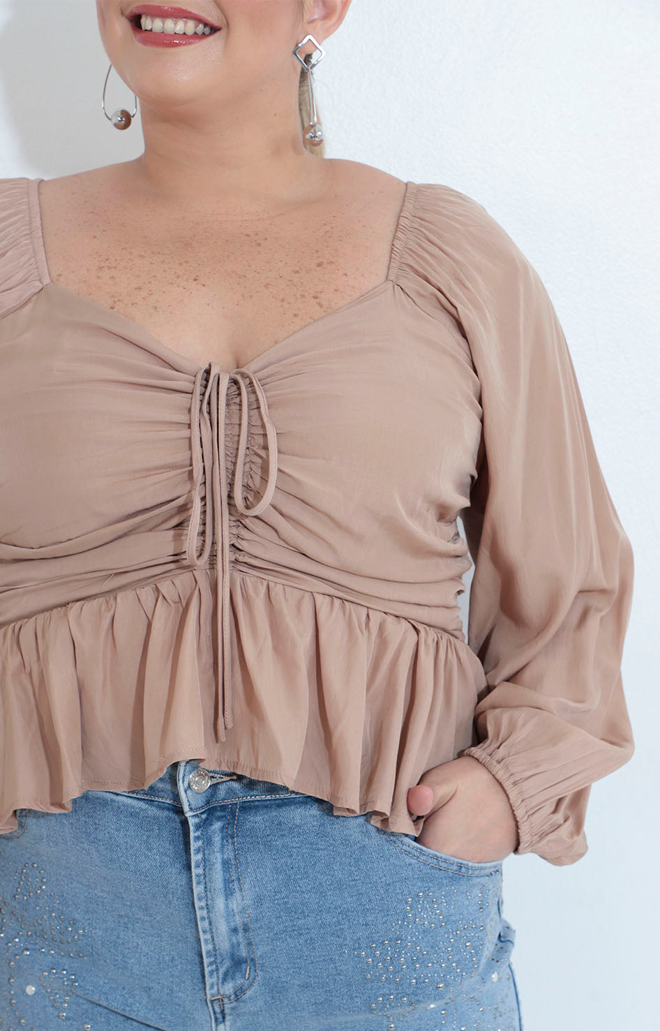 Blusa beige con peplum - BLUSA XL Boutiquemirel 