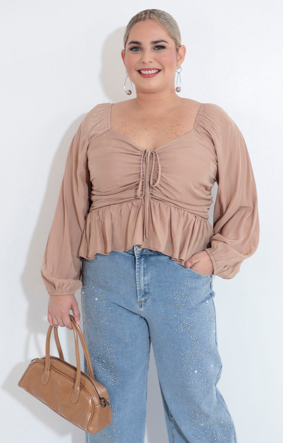 Blusa beige con peplum - BLUSA XL Boutiquemirel 