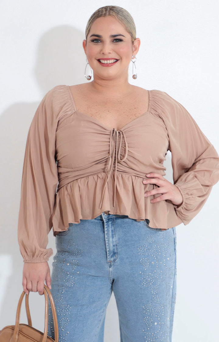Blusa beige con peplum - BLUSA XL Boutiquemirel 