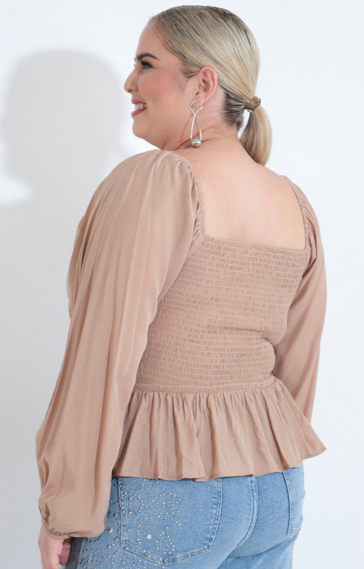 Blusa beige con peplum - BLUSA XL Boutiquemirel 