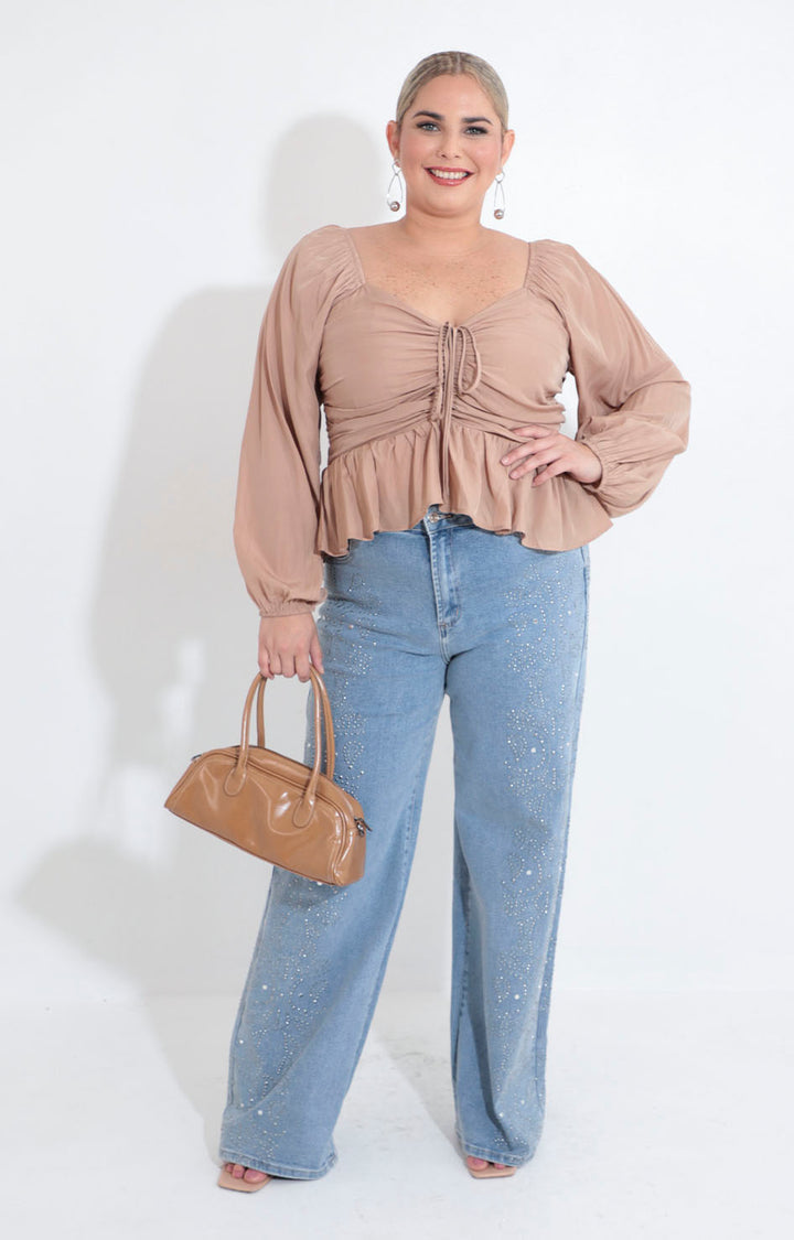 Blusa beige con peplum - BLUSA XL Boutiquemirel 