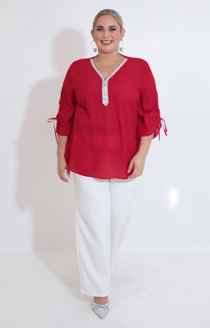 Blusa roja con brillos - BLUSA XL Boutiquemirel 
