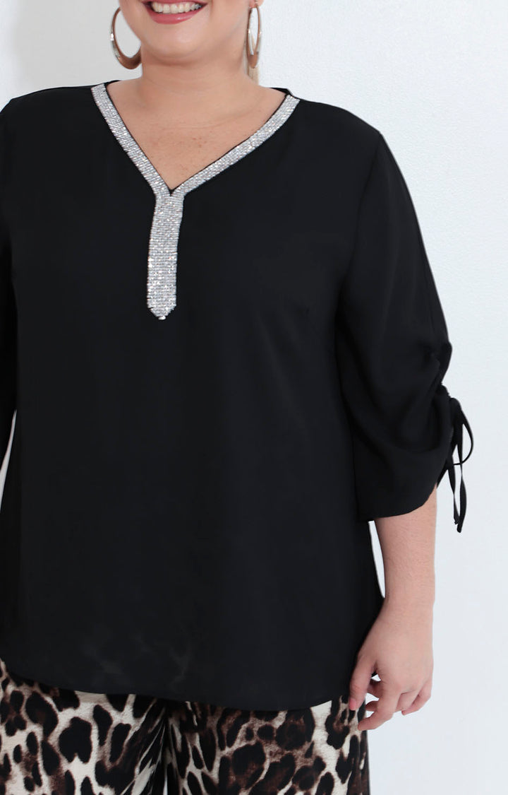 Blusa negra con brillos - BLUSA XL Boutiquemirel 