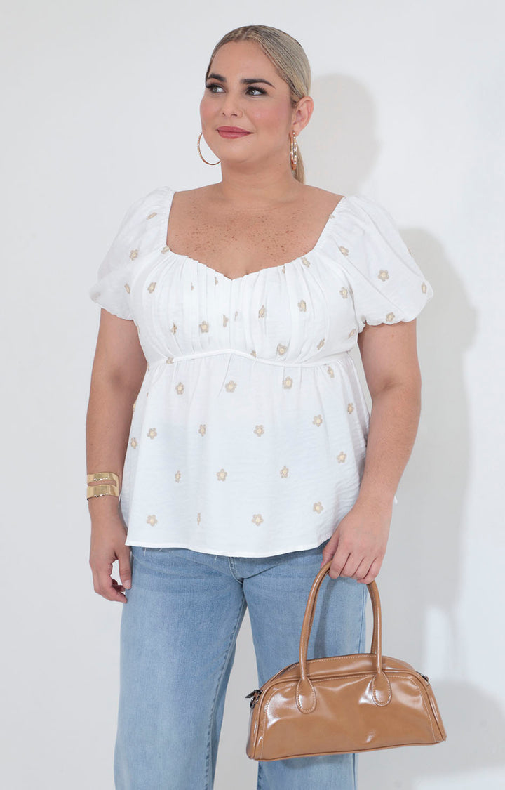 Blusa blanca con flores - BLUSA XL Boutiquemirel 