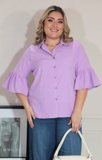 Blusa lila de botones con manga volante - BLUSA Boutiquemirel 