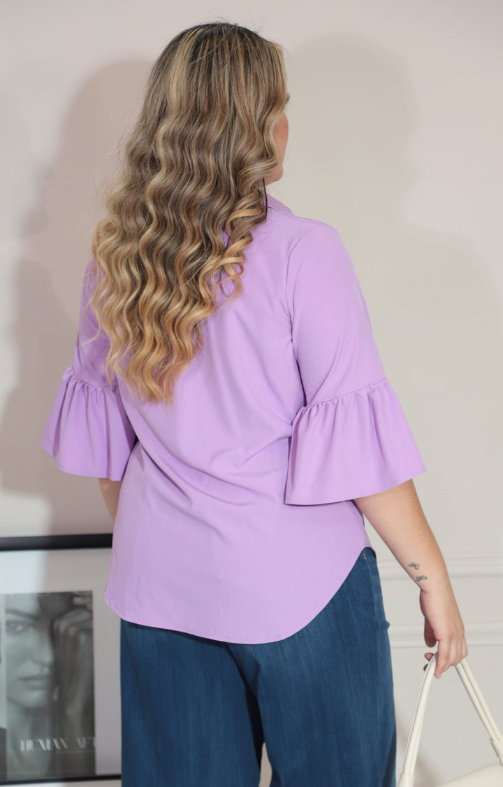 Blusa lila de botones con manga volante - BLUSA Boutiquemirel 