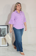 Blusa lila de botones con manga volante - BLUSA Boutiquemirel 