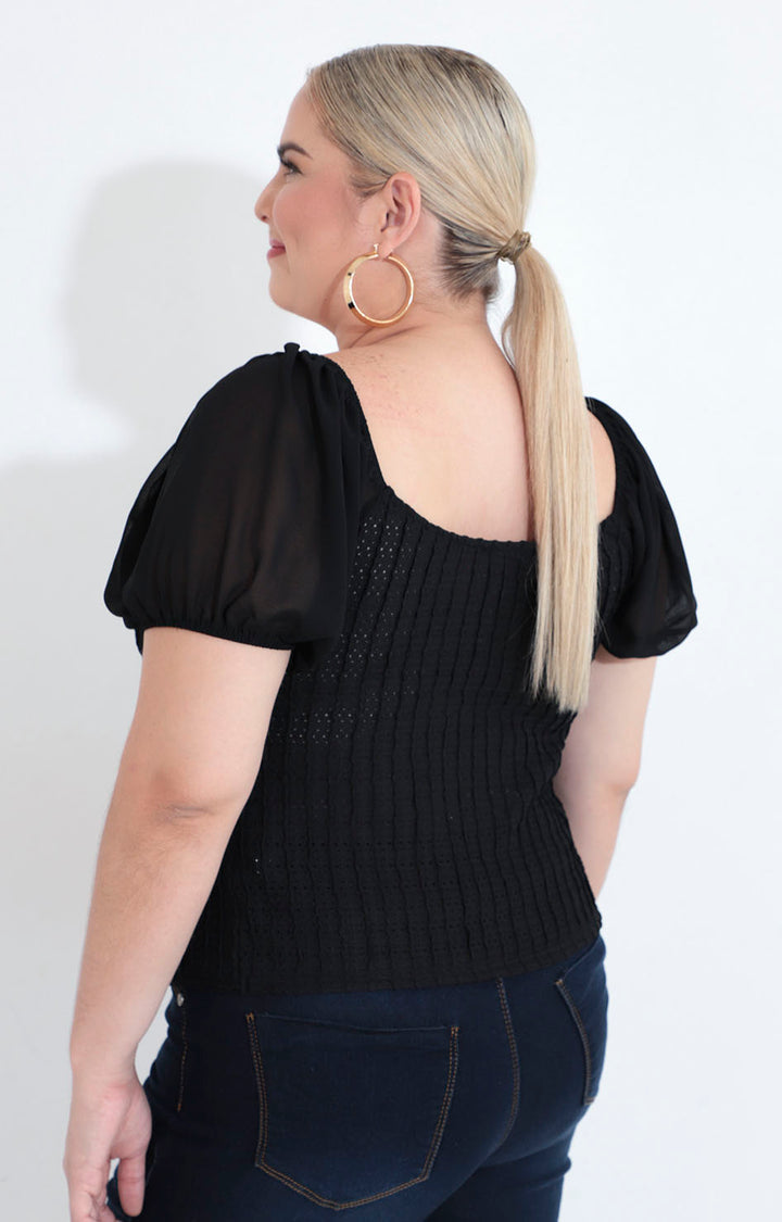 Blusa negra con lazos - BLUSA XL Boutiquemirel 