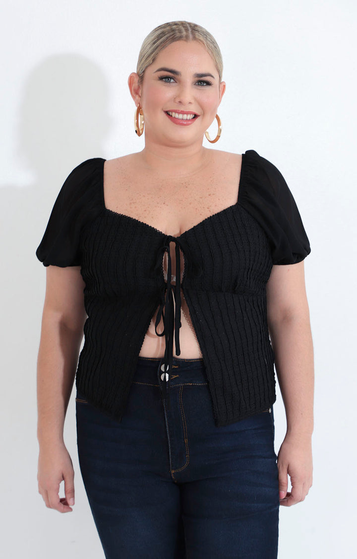 Blusa negra con lazos - BLUSA XL Boutiquemirel 