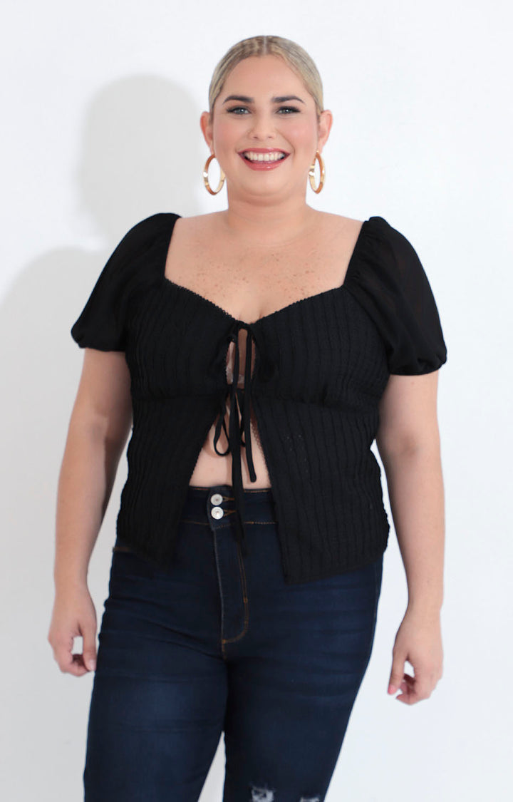 Blusa negra con lazos - BLUSA XL Boutiquemirel 