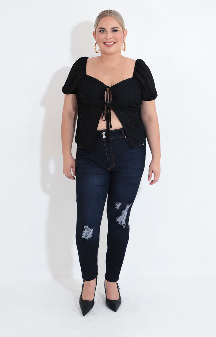 Blusa negra con lazos - BLUSA XL Boutiquemirel 