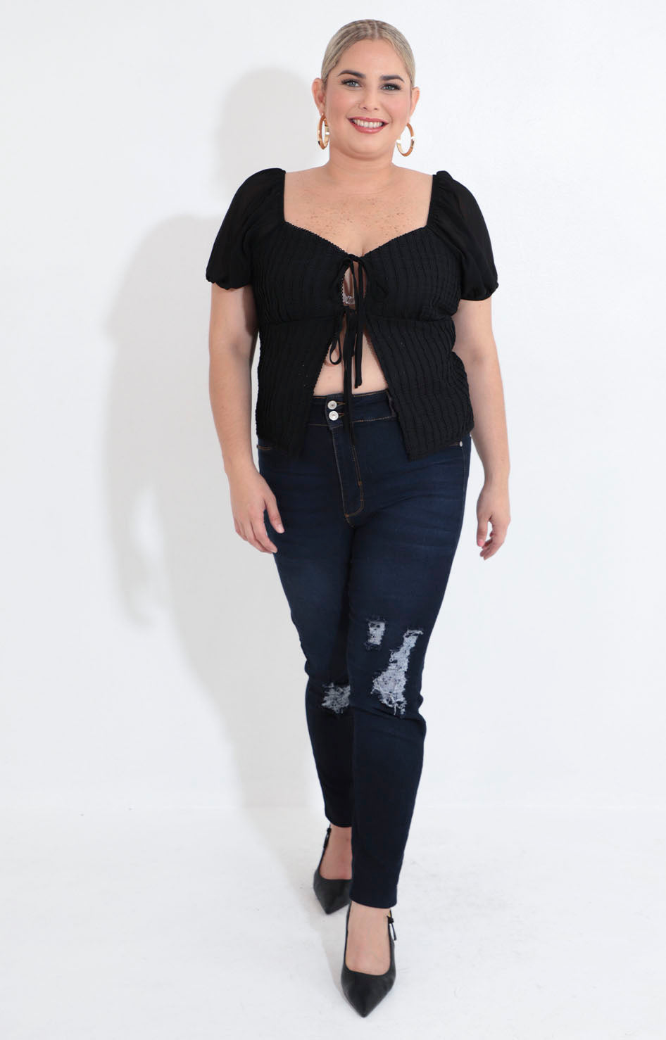 Blusa negra con lazos - BLUSA XL Boutiquemirel 