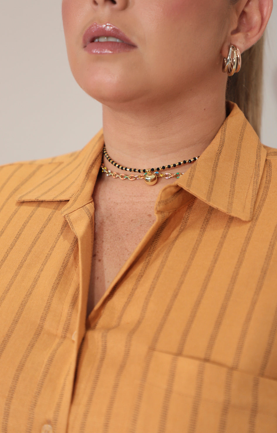 Blusa café de rayas con botones - BLUSA Boutiquemirel 