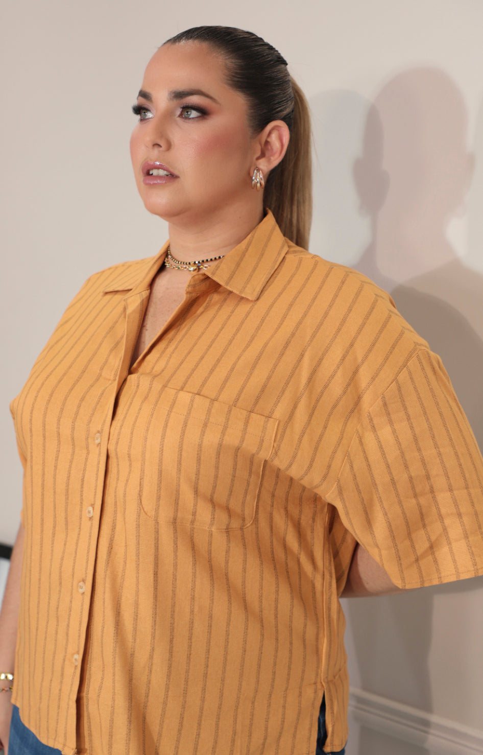 Blusa café de rayas con botones - BLUSA Boutiquemirel 